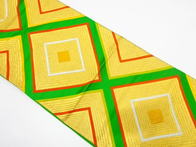 アンティーク　重ね菱模様織り出し袋帯（着用可）